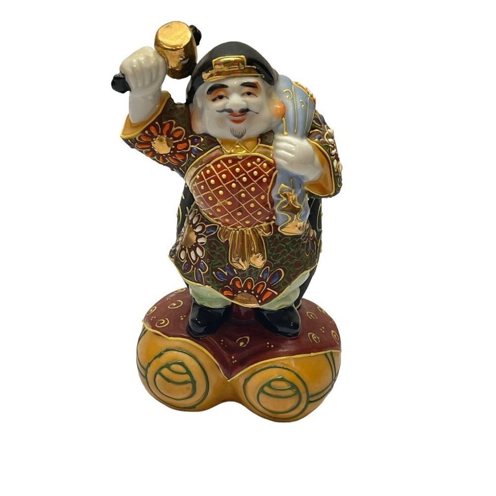 Vintage Japanese Kutani Figurine Man on Kegs 1960s Porcelain